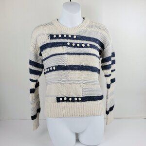 Madewell XXS Off White & Dark Navy Blue Striped Sweater Cotton Alpaca Womens